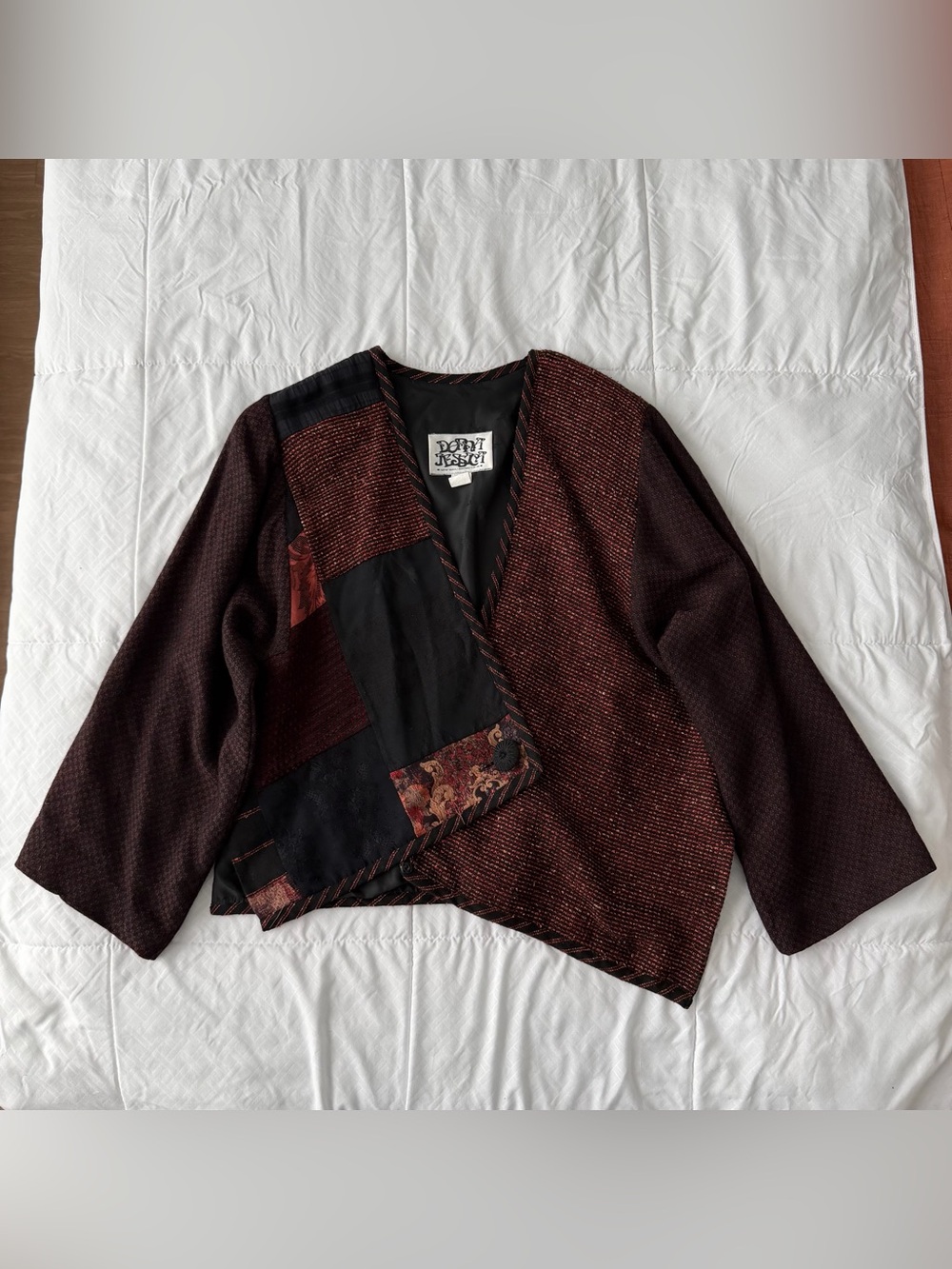 Vintage Donna Jessica Bouclé Jacket Sz 1 Mixed Media Art To Wear Lagenlook